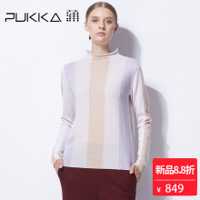 Pukka蒲牌拼接撞色羊毛针织衫女原创设计女装秋冬装女2018新款图片