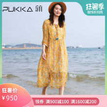 蒲牌真丝连衣裙夏装2019新款女碎花宽松休闲复古桑蚕丝沙滩a字裙图片