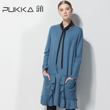 Pukka/蒲牌秋装新款原创设计大码女装羊毛针织呢长袖连衣裙图片