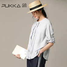 Pukka蒲牌棉质绣花长袖衬衫女原创设计大码女装2018秋装新款图片