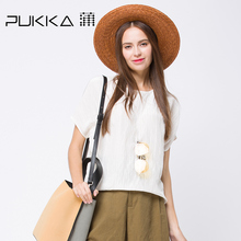 Pukka/蒲牌2018夏装新款商场同款原创设计女装肌理丝麻套头衬衫图片