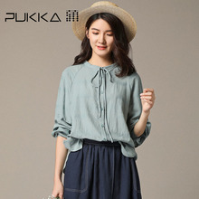 Pukka蒲牌棉质绣花长袖衬衫女原创设计大码女装2018秋装新款图片