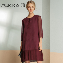 Pukka/蒲牌真丝拼接连衣裙女肌理棉原创设计女装春夏装新款女图片
