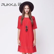 Pukka蒲牌绣花连衣裙女原创设计大码女装夏装2018新款女商场同款图片