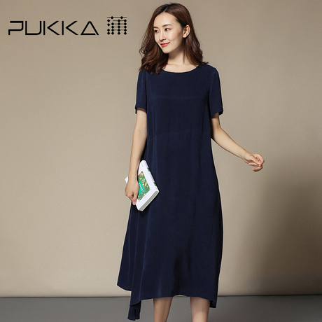 Pukka蒲牌铜氨丝短袖连衣裙女原创设计大码女装夏装2018新款女商品大图