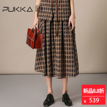 Pukka蒲牌全棉撞色格纹半身裙女原创设计大码女装2018秋装新款图片
