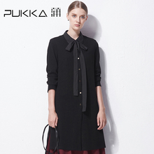 Pukka蒲牌羊毛呢长袖连衣裙女原创设计大码女装2018秋装新款图片