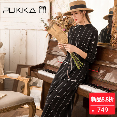 Pukka蒲牌提花羊毛针织连衣裙女原创设计女装秋冬装女2018新款商品大图