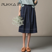 Pukka蒲牌亚麻半身裙中裙女原创设计大码女装2018秋装新款图片