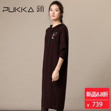 Pukka蒲牌绣花连帽针织连衣裙女原创设计女装秋冬装女2018新款图片