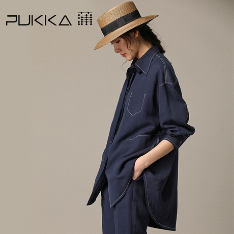 Pukka蒲牌天丝亚麻长袖衬衫女原创设计大码女装2018秋装新款商品大图