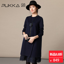 Pukka蒲牌棉质蕾丝拼接连衣裙女原创设计女装秋冬装女2018新款图片