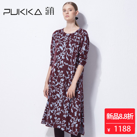 Pukka蒲牌全羊毛提花连衣裙女原创设计大码女装秋冬装女2018新款商品大图