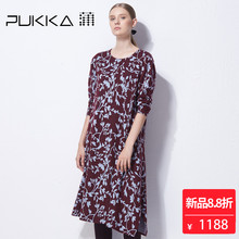 Pukka蒲牌全羊毛提花连衣裙女原创设计大码女装秋冬装女2018新款图片