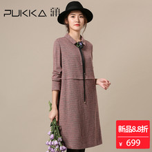Pukka蒲牌棉羊毛呢长袖连衣裙女原创设计女装秋冬装女2018新款图片