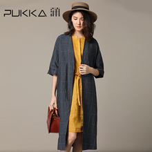 Pukka蒲牌棉麻风衣长外套女中袖原创设计大码女装2018秋装新款图片