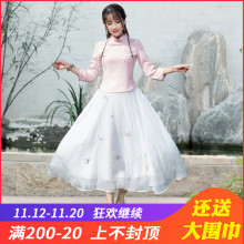 复古改良唐装上衣女中国风女装旗袍汉服套装民族风少女茶艺服装图片