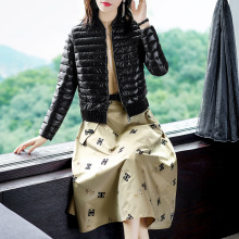 隆缘裳2018冬装新款羽绒服女时尚纯色拉链轻薄短款保暖立领外套图片