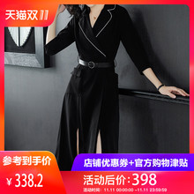隆缘裳2018冬装新款OL通勤西装领高腰系带显瘦优雅气质连衣裙3312图片
