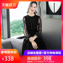 隆缘裳丝绒连衣裙2018冬季新款时尚网纱拼接A字裙子5120图片