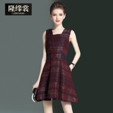 隆缘裳2017秋装新品无袖修身打底裙收腰小香风大摆连衣裙女装6531图片