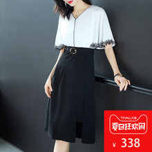 隆缘裳2018夏季新款时尚拼接简约收腰A字裙显瘦雪纺连衣裙女1155图片