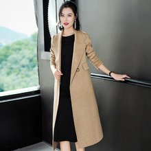 隆缘裳中长款大衣2018冬季新款后开叉双口袋毛呢外套女5035图片