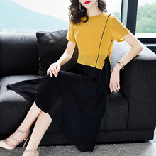 隆缘裳2018新品夏季显瘦不规则简约上衣假两件休闲大摆连衣裙9902图片