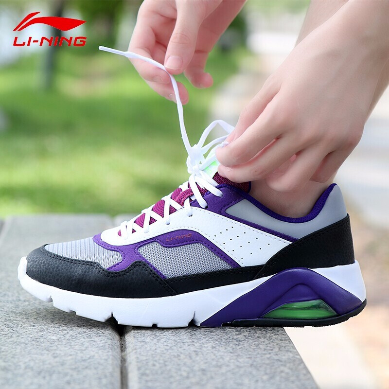 Li Ning Women's Shoes Sports Leisure Autumn Fashion Versatile Half Palm Air Cushion Shock Absorbing and Anti slip Lightweight Small White Shoes Running Shoes