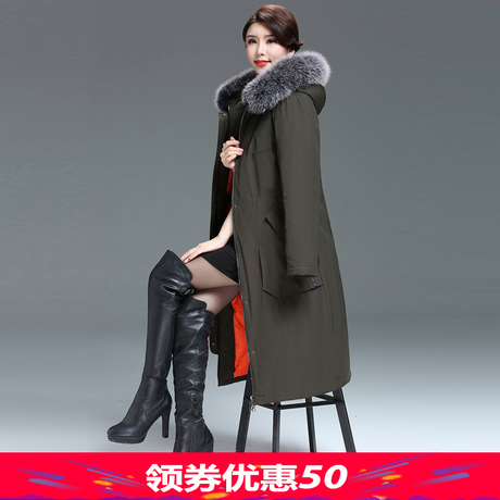 圣羽博雅派克中老年过膝长款羽绒服女加厚妈妈装大码韩版新款商品大图