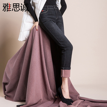 雅思诚2018秋冬新款加绒加厚直筒裤女裤子高腰牛仔裤显瘦黑色长裤图片