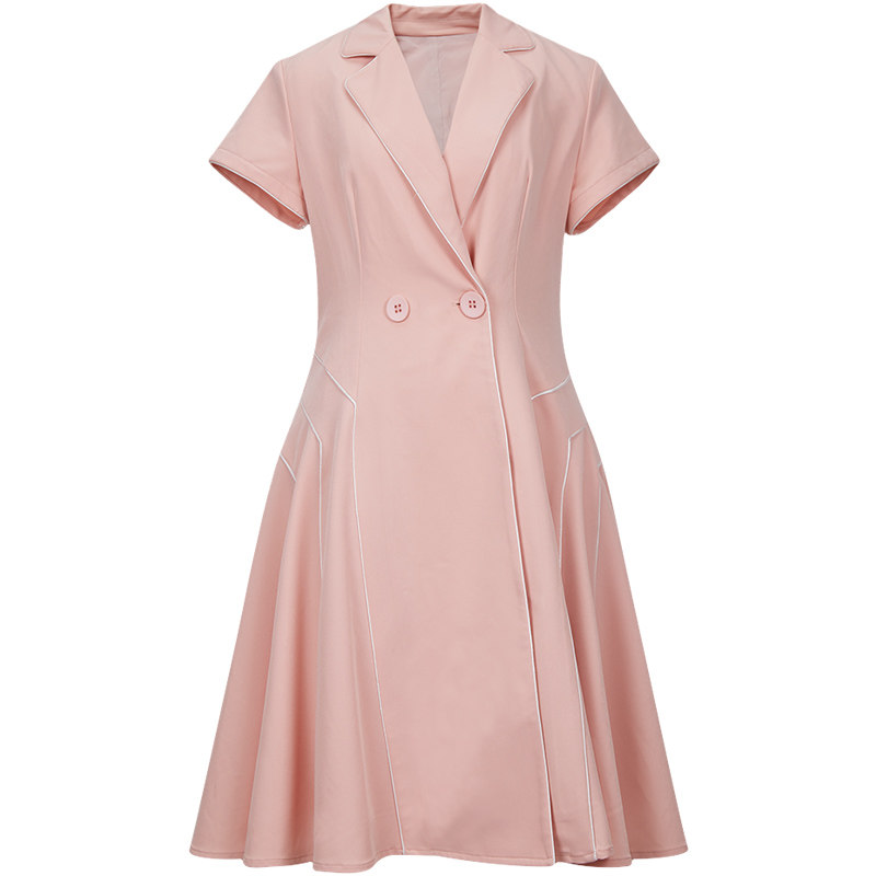 魅斑气质连衣裙2018夏装新款女装大码粉色短