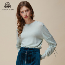 季候风2019春季新款休闲直筒圆领抽绳长袖纯色保暖毛衣女图片