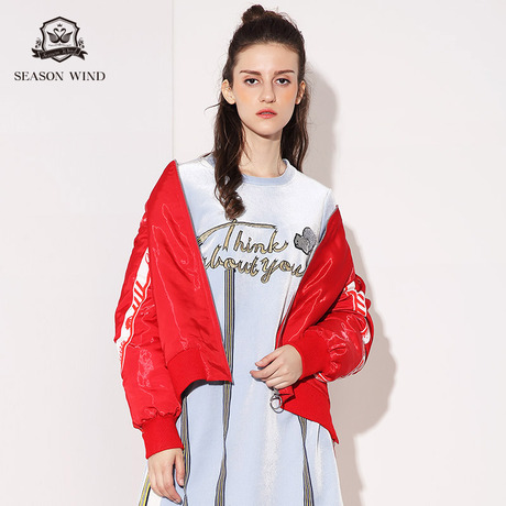 季候风2018冬季新款通勤简约宽松撞色字母长袖加厚羽绒服女商品大图