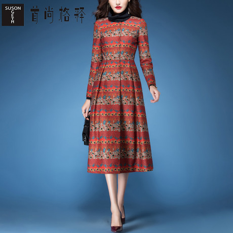 首尚格释2018秋装新款女外套印花修身气质中长款过膝风衣女春秋商品大图