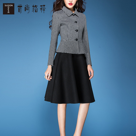 首尚格释秋冬套装女2018新款时尚气质修身短外套裙子两件套套装裙商品大图