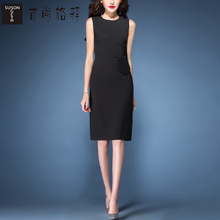 首尚格释2018夏装新款女装时尚修身蝴蝶结中长款黑色无袖连衣裙图片