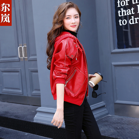 PU皮衣女2018新款秋装韩版女装皮夹克长袖连帽时尚百搭短款外套潮商品大图