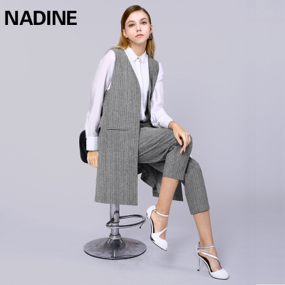 NADINE秋装中长款潮亚麻西装背心无袖外套OL时尚女款马夹