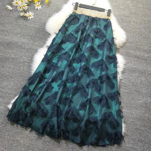 显瘦金线松紧腰仿羽毛长款a字大摆裙半身裙ins超火2019新款春夏