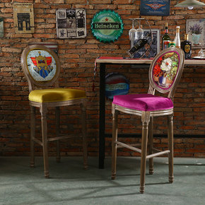 欧式实木创意高脚凳现代简约时尚酒吧椅吧凳吧台椅子美式复古吧椅
