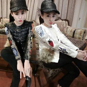 欧洲站2018秋冬新款绣花羽绒棉服休闲外套棉衣时尚短款小棉袄女