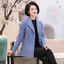2018春装新款韩版大码女装气质修身翻领毛呢大衣妈妈呢外套上衣女图片