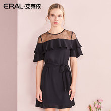 【门店直发】ERAL/艾莱依商场同款中袖雪纺一字肩连衣裙601828017图片