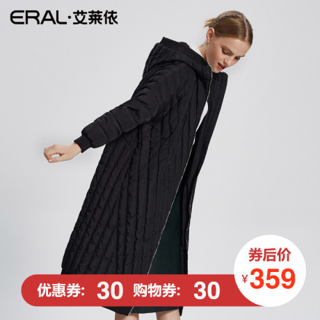 ERAL/艾莱依2017冬简约连帽羽绒服女长款拼接保暖大衣16255-FDAA商品大图