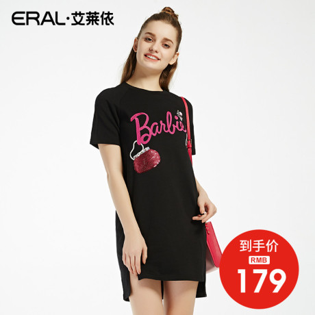 ERAL/艾莱依2017夏季新款圆领短袖连衣裙女中裙铅笔裙36451-FXEB商品大图