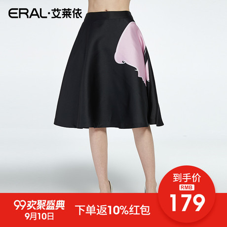 ERAL/艾莱依夏季女士半身裙黑色自然腰中长裙37464-FXEB商品大图