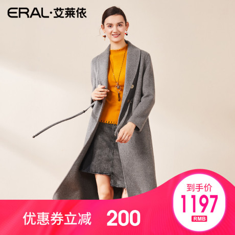 ERAL/艾莱依毛呢大衣女2018秋冬新款中长款修身显瘦双面呢外套潮商品大图