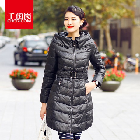 千仞岗品牌加厚羽绒服女韩版修身大码中长款羽绒衣清仓冬装1619商品大图