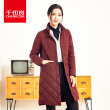 千仞岗女式中长款轻薄羽绒服2018秋冬纯色简约西装领外套女229066图片